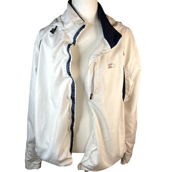 Starter Jacket White windbreaker mesh lining deep pockets hoodie - Picture 1 of 12